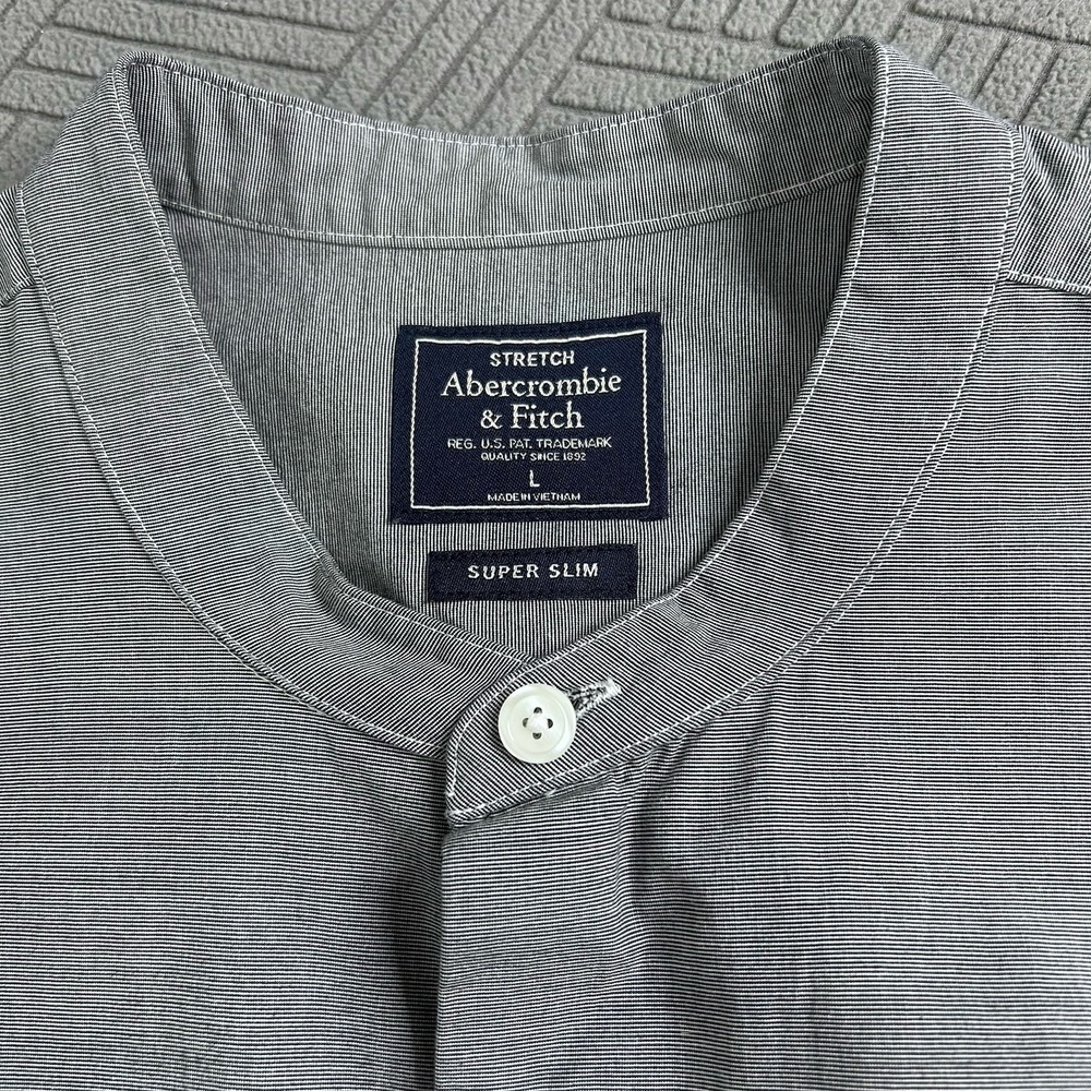 Abercrombie & Fitch Super Slim Stretch Band Collar Shirt Mens L Gray